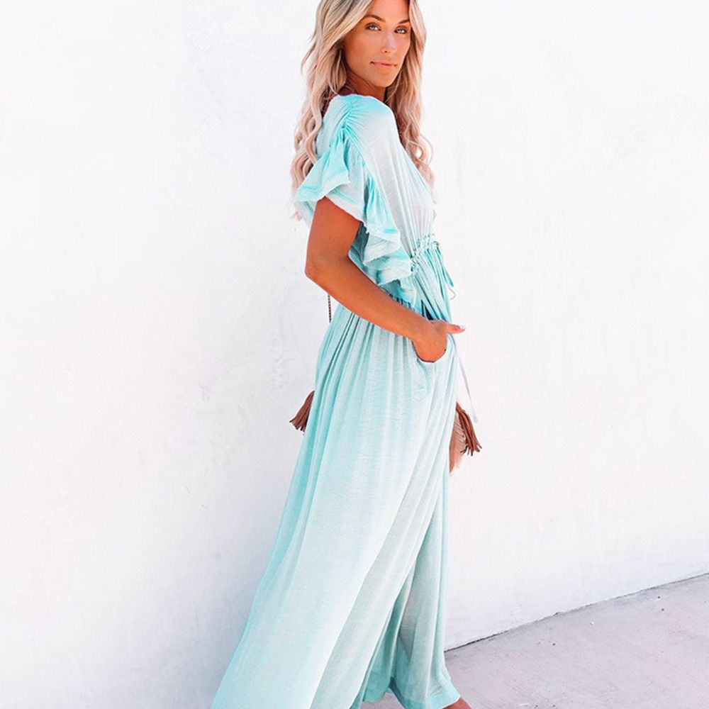Smocked Dress Women - Fashion V Neck Summer Sunscreen Smock