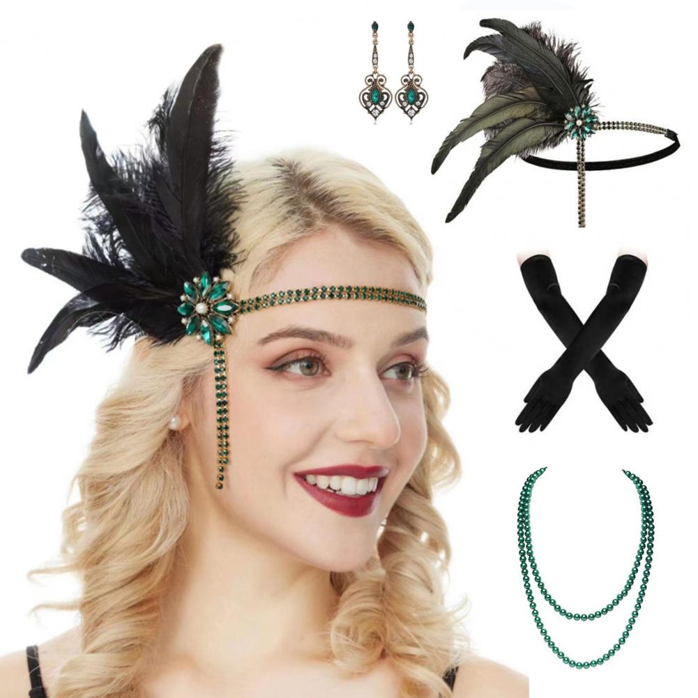 Women'S Fashion Of The 1920S - Hot！ 1920s Jewelry Set Headband Gloves