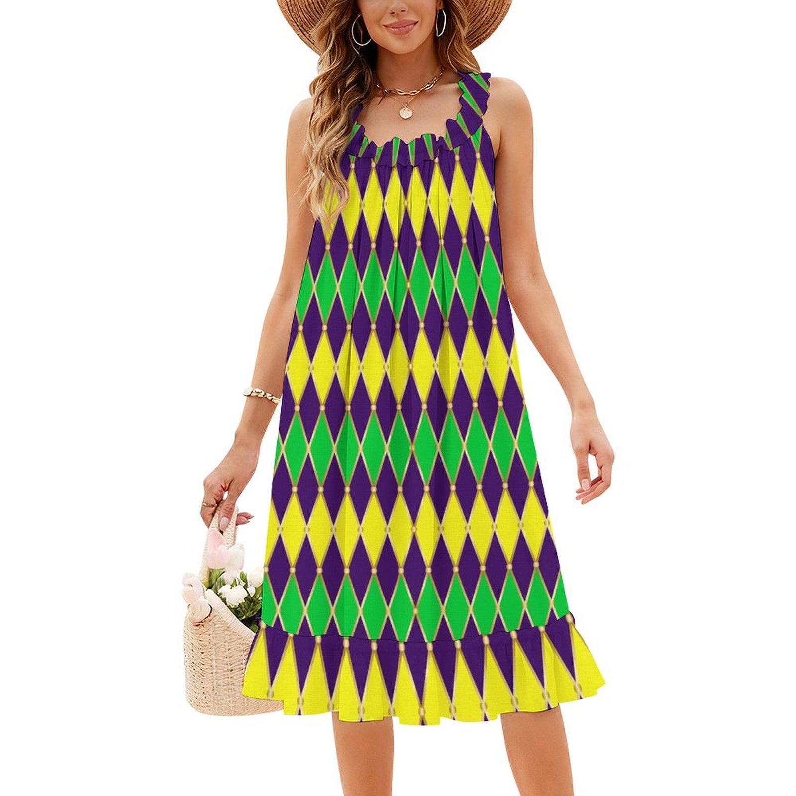 Mardi Gras Floral Smock Dress  - đánh giá và giá Smocked Dress Women