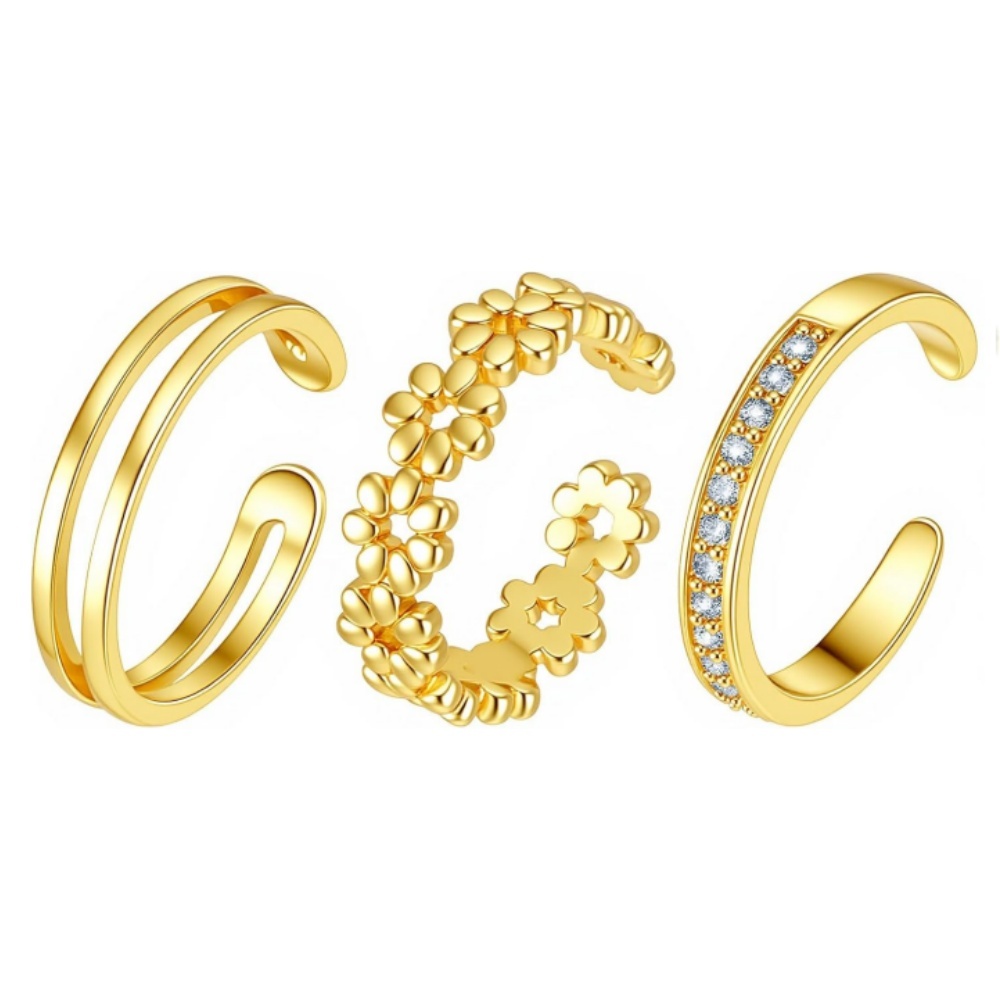 3Pcs Gold Open Adjustable Ring - đánh giá và giá Women'S Fashion Rings Gold
