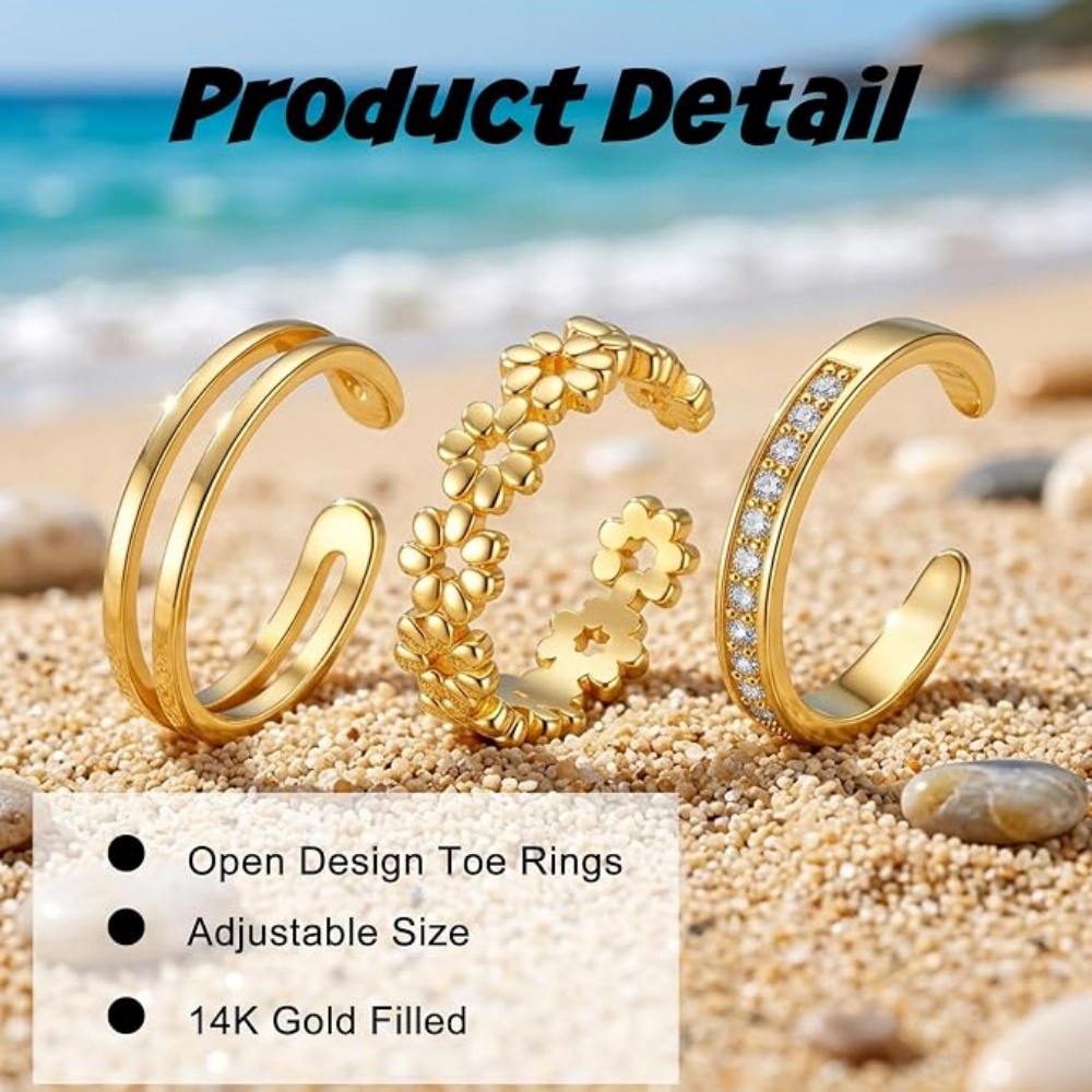 3Pcs Gold Open Adjustable Ring - đánh giá và giá Women'S Fashion Rings Gold
