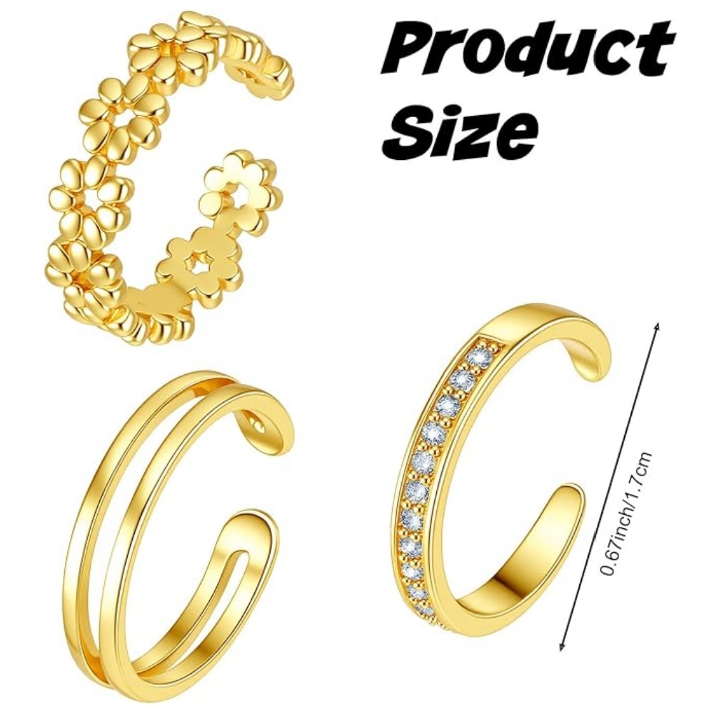 3Pcs Gold Open Adjustable Ring - đánh giá và giá Women'S Fashion Rings Gold