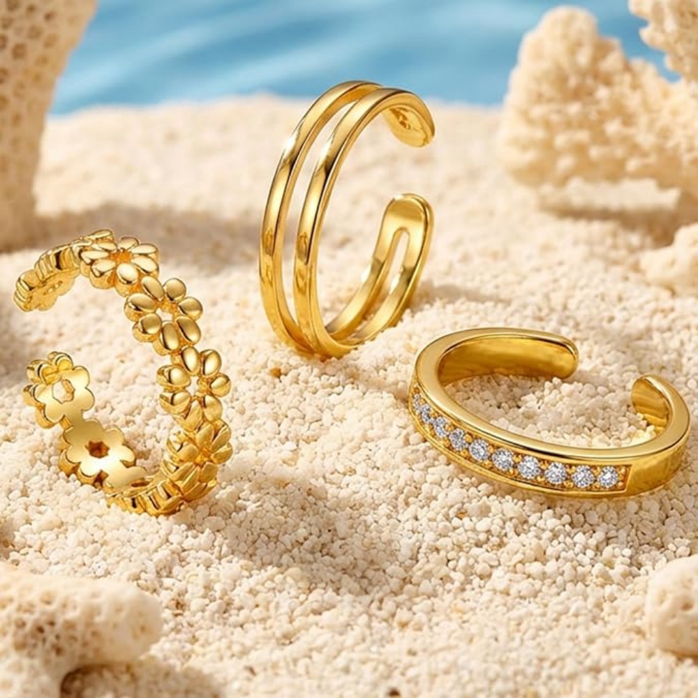 3Pcs Gold Open Adjustable Ring - đánh giá và giá Women'S Fashion Rings Gold