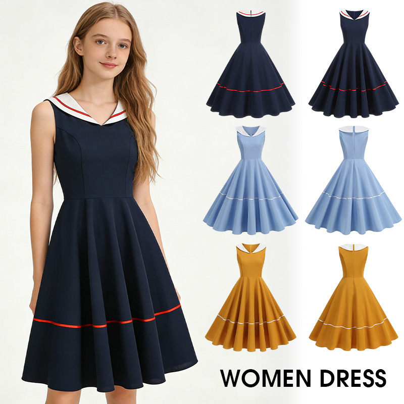 Retro Navy Style Dress Summer  - đánh giá và giá Women'S Fashion In The 50S