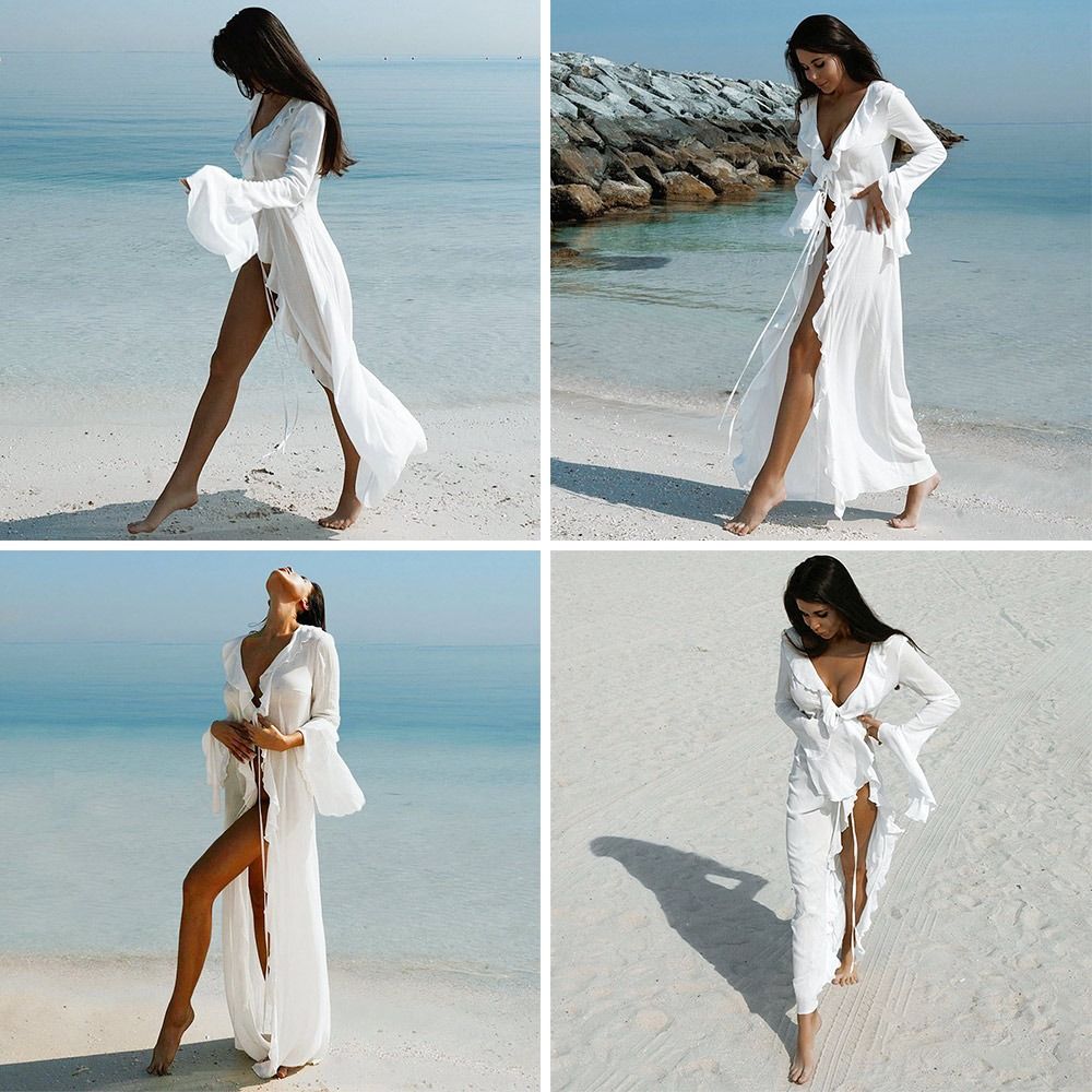 Fashion V Neck Summer Beach Co - đánh giá và giá Smocked Dress Women