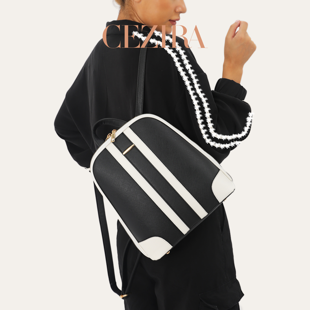 CR Fashion Stripes Patchwork B - đánh giá và giá Women'S Fashion Backpack